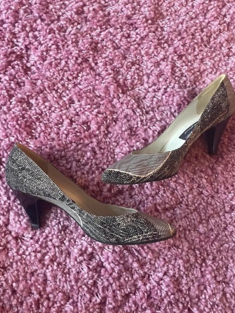 Black and grey Stuart Weizmann kitten heels